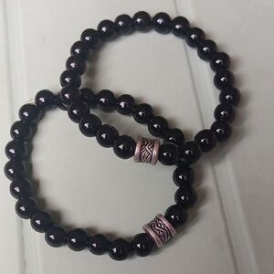 Elegant Black Beaded Bracelet Set